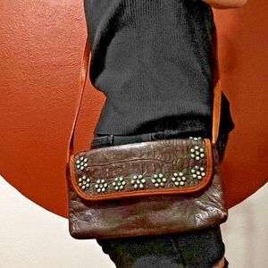 Kurtmen design anthropologie leather‎ crossbody western bag turquoise flower